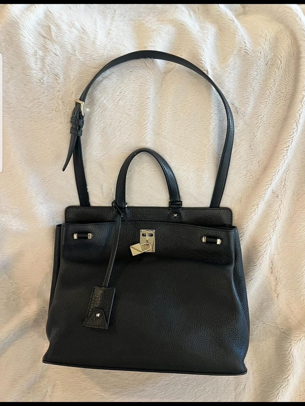 Rock Stud Small Bag Pebbled  Leather Shoulder Black